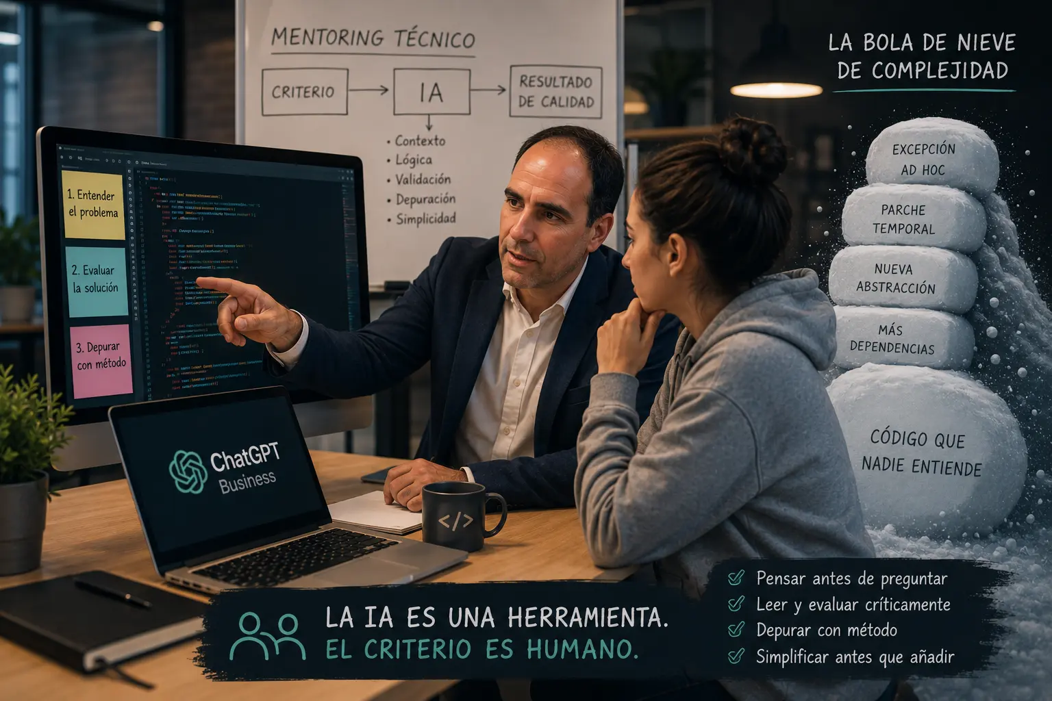Technical mentoring in AI-assisted development teams